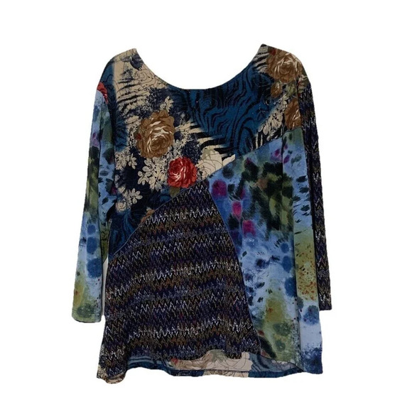 Caia Mixed Media Patchwork Boho Peasant Tunic Top W A Little Sparkle 2X (Q49) - Picture 1 of 8